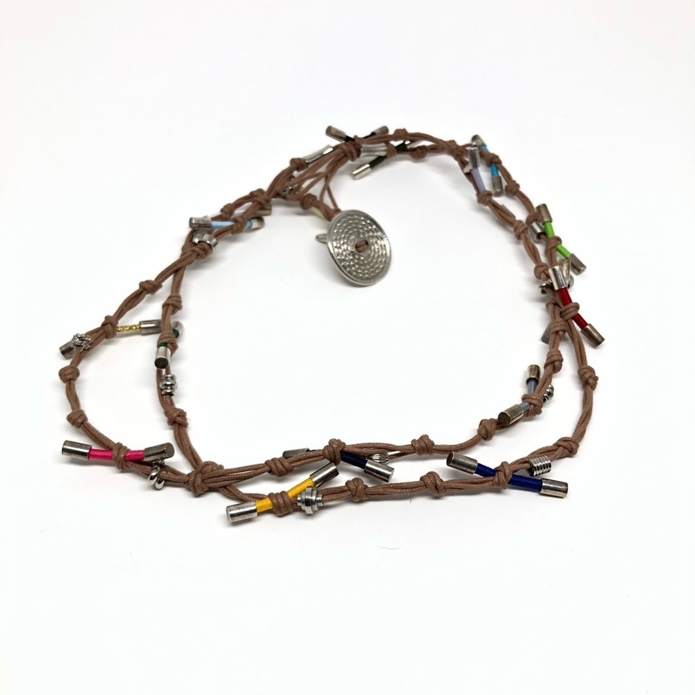 Long Leather & Fuse Chain Bohemian Necklace | 36” Layering Statement Necklace - Picture 2 of 4